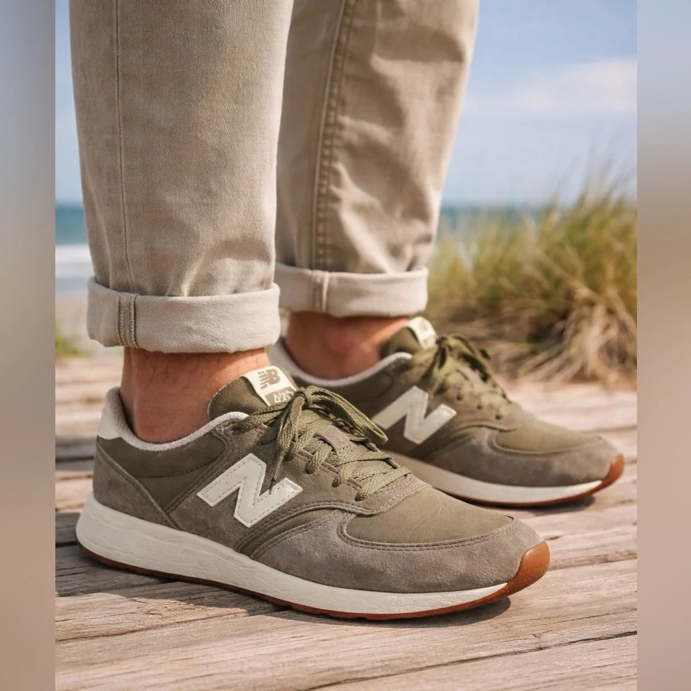 New Balance 420 Sneakers Men’s 8.5 Olive Green Suede Mesh Casual Retro Shoes - Picture 1 of 13